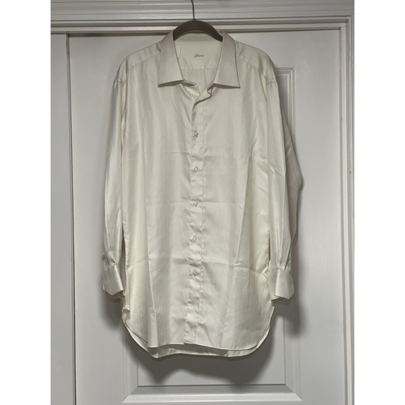 Brioni, Men's Textured Dress Shirt, Off White Cotton, Made in Italy, 46/18 - Picture 1 of 10